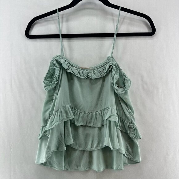 H&M Tank Top Womens Size 6 Ruffled Tiered Cami Sleeveless Viscose Silk Green - Picture 2 of 8